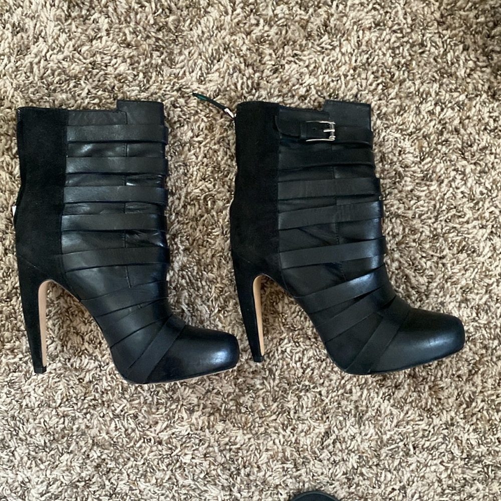 Sam Edelman Black Kendrix Leather Straps Heel Ankle Booties 6M